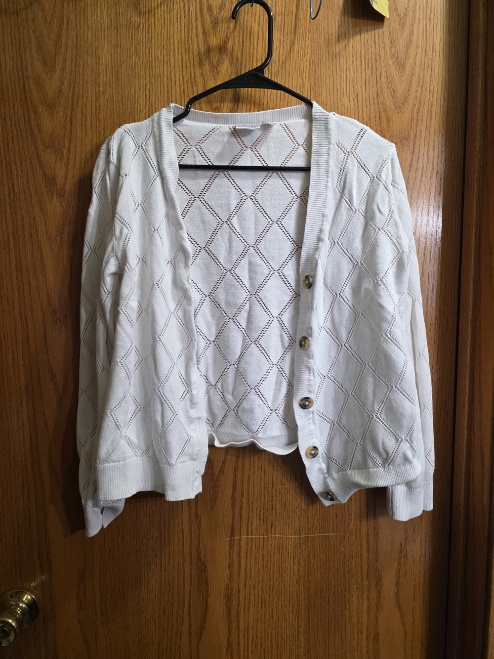 Openwork Cream Button-Front Cardigan Sweater